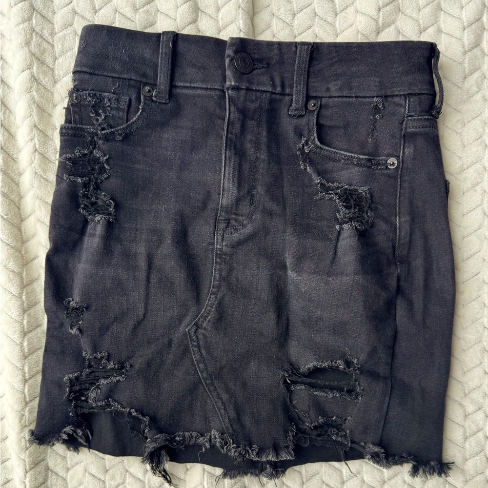 American Eagle destructed black denim skirt size 0